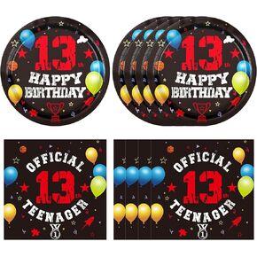 13th Birthday Party Supplies Black Themed 13th Disposable Tableware Decorations Plates Napkins Set for Kids Boys Teenager Favors