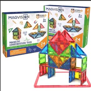 MagVision 20-Piece Magnetic Building Tiles Set, Stem Magnetic Building Blocks, Extra Strong and Safe Magnets, Stem Toys, Magnetic Blocks, Educational Toys for Children Ages 3+ Years