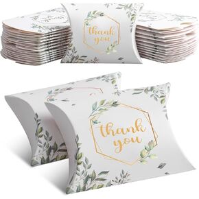 Haomian 100 PCS 4.5Inch x 3.5Inch Kraft Paper Pillow Gift Boxes Candy Treat Gift Box Wedding Party Favor Boxes Sweet Bags Thank You Box for Wedding Bridal Shower Baby Shower Birthday Party Supplies