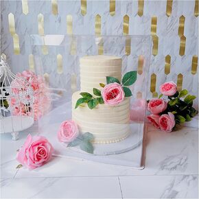Square Clear Cake Box - Transparent Cake Boxes with Ribbon - Clear Tall Cake Box - Clear Gift Boxes with Lid for Birthday Wedding Party and Holiday (1 Set 14" L x 14" W x 16" H)