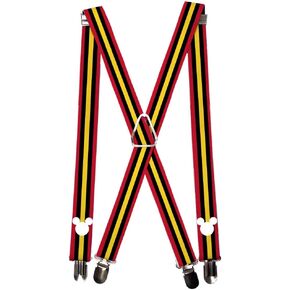 Suspenders Mickey Mouse Stripes Head Silhouette Red Black Yellow White 1.0 Inch Wide