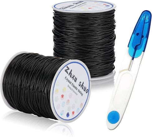 2 Roll 0.8 mm×100 m(109 Yards) Elastic Bracelet String and one U-Type Scissor Yarn Scissor, Crystal Clear Elastic Cord for Bracelets, Necklaces, Beading and Jewelry Making (White) in Saudi Arabia