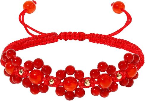 العقيق الحقيقي مطرز أساور زهرة اليدوية - شكل بلورات الشفاء المنسوجة والأحجار الكريمة سوار الصداقة الطاقة للنساء هدايا مجوهرات in Kuwait