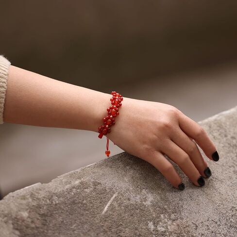 العقيق الحقيقي مطرز أساور زهرة اليدوية - شكل بلورات الشفاء المنسوجة والأحجار الكريمة سوار الصداقة الطاقة للنساء هدايا مجوهرات in Kuwait