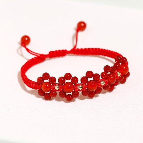 العقيق الحقيقي مطرز أساور زهرة اليدوية - شكل بلورات الشفاء المنسوجة والأحجار الكريمة سوار الصداقة الطاقة للنساء هدايا مجوهرات in Kuwait