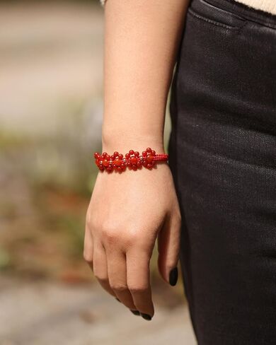 العقيق الحقيقي مطرز أساور زهرة اليدوية - شكل بلورات الشفاء المنسوجة والأحجار الكريمة سوار الصداقة الطاقة للنساء هدايا مجوهرات in Kuwait