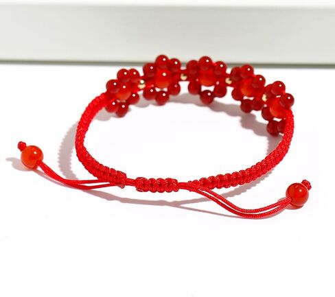 العقيق الحقيقي مطرز أساور زهرة اليدوية - شكل بلورات الشفاء المنسوجة والأحجار الكريمة سوار الصداقة الطاقة للنساء هدايا مجوهرات in Kuwait