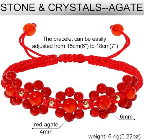 العقيق الحقيقي مطرز أساور زهرة اليدوية - شكل بلورات الشفاء المنسوجة والأحجار الكريمة سوار الصداقة الطاقة للنساء هدايا مجوهرات in Kuwait