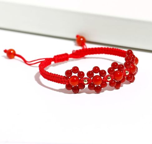 العقيق الحقيقي مطرز أساور زهرة اليدوية - شكل بلورات الشفاء المنسوجة والأحجار الكريمة سوار الصداقة الطاقة للنساء هدايا مجوهرات in Kuwait