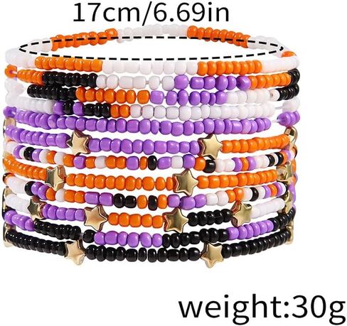 Handmade Halloween Multi-layered Beaded Bracelet for Women Black Orange Purple Colorful Halloween Thanksgiving Christmas Gifts Elastic Funny Pumpkin Ghost Halloween Bracelet in Saudi Arabia