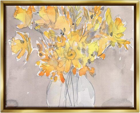 Stupell Industries Yellow Scribble Style Bouquet Framed Floater Canvas Wall Art, Design by Samuel Dixon in Kuwait
