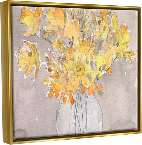 Stupell Industries Yellow Scribble Style Bouquet Framed Floater Canvas Wall Art, Design by Samuel Dixon in Kuwait