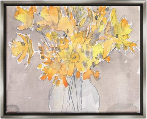 Stupell Industries Yellow Scribble Style Bouquet Framed Floater Canvas Wall Art, Design by Samuel Dixon in Kuwait