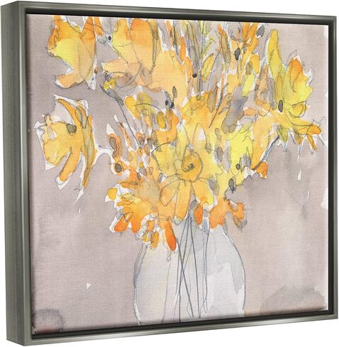 Stupell Industries Yellow Scribble Style Bouquet Framed Floater Canvas Wall Art, Design by Samuel Dixon in Kuwait
