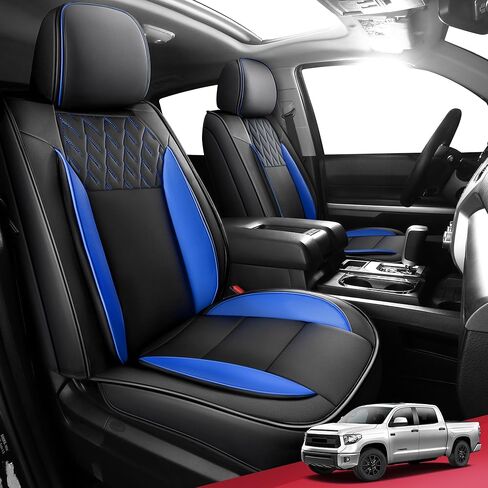 FREESOO Tundra 2007-2021 مجموعة كاملة من أغطية المقاعد من الجلد الصناعي، مناسبة خصيصًا لسيارة Toyota Tundra Crewmax Cab، أغطية مقاعد الشاحنة باللون الأسود والرمادي in Kuwait