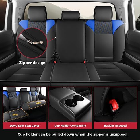 FREESOO Tundra 2007-2021 مجموعة كاملة من أغطية المقاعد من الجلد الصناعي، مناسبة خصيصًا لسيارة Toyota Tundra Crewmax Cab، أغطية مقاعد الشاحنة باللون الأسود والرمادي in Kuwait