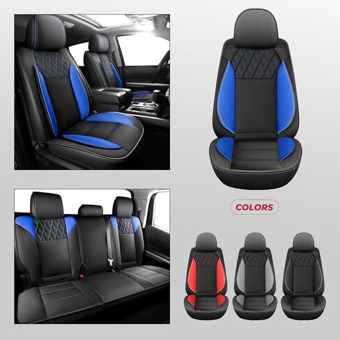 FREESOO Tundra 2007-2021 مجموعة كاملة من أغطية المقاعد من الجلد الصناعي، مناسبة خصيصًا لسيارة Toyota Tundra Crewmax Cab، أغطية مقاعد الشاحنة باللون الأسود والرمادي in Kuwait