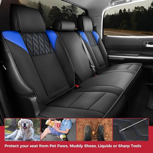 FREESOO Tundra 2007-2021 مجموعة كاملة من أغطية المقاعد من الجلد الصناعي، مناسبة خصيصًا لسيارة Toyota Tundra Crewmax Cab، أغطية مقاعد الشاحنة باللون الأسود والرمادي in Kuwait