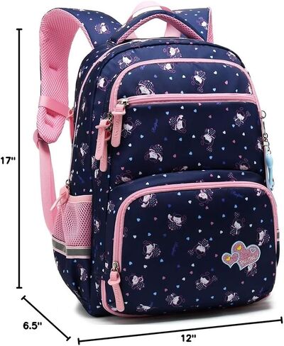 حقيبة ظهر مدرسية للأطفال البنات من MIFULGOO مع حزام صدر للأميرة وحقيبة الكتب الابتدائية الكبيرة اللطيفة (متوسطة، أزرق ملكي) in Kuwait