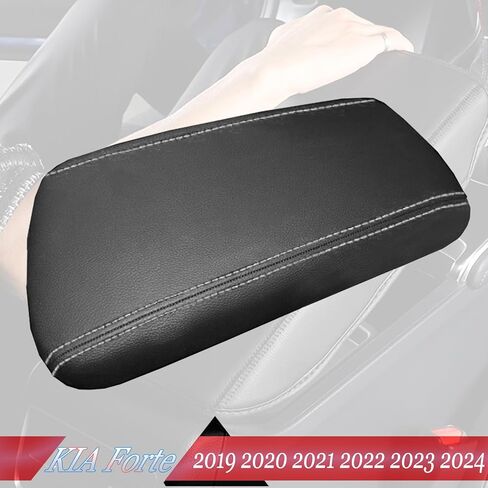Armrest Box Center Console Cover for Kia Forte cerato 2019 2020 2021 2022 2023 2024, Microfiber Leather -Red Stitches in Saudi Arabia