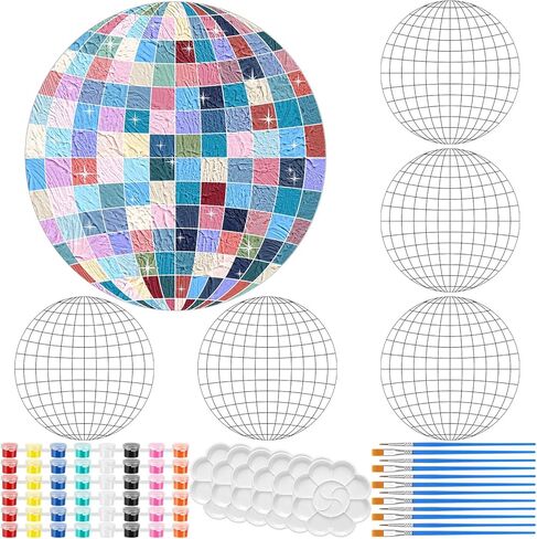 Dunzoom 6 مجموعة DIY رسمت ديسكو الكرة الفن ديسكو الكرة قماش الاكريليك الدهانات فرش صينية لوحات اصنع بنفسك ديسكو الكرة اللوحة ديسكو الكرة الفن لصالح الحزب in Kuwait