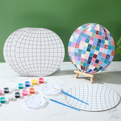 Dunzoom 6 مجموعة DIY رسمت ديسكو الكرة الفن ديسكو الكرة قماش الاكريليك الدهانات فرش صينية لوحات اصنع بنفسك ديسكو الكرة اللوحة ديسكو الكرة الفن لصالح الحزب in Kuwait