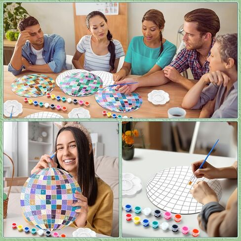 Dunzoom 6 مجموعة DIY رسمت ديسكو الكرة الفن ديسكو الكرة قماش الاكريليك الدهانات فرش صينية لوحات اصنع بنفسك ديسكو الكرة اللوحة ديسكو الكرة الفن لصالح الحزب in Kuwait