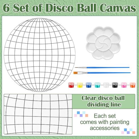 Dunzoom 6 مجموعة DIY رسمت ديسكو الكرة الفن ديسكو الكرة قماش الاكريليك الدهانات فرش صينية لوحات اصنع بنفسك ديسكو الكرة اللوحة ديسكو الكرة الفن لصالح الحزب in Kuwait