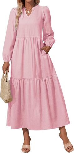 فساتين ماكسي نسائية NENONA 2024 مخططة بأكمام طويلة ورقبة على شكل V كاجوال فضفاضة متدرجة مع جيوب in Kuwait