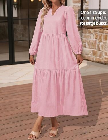 فساتين ماكسي نسائية NENONA 2024 مخططة بأكمام طويلة ورقبة على شكل V كاجوال فضفاضة متدرجة مع جيوب in Kuwait