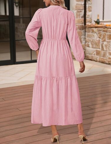 فساتين ماكسي نسائية NENONA 2024 مخططة بأكمام طويلة ورقبة على شكل V كاجوال فضفاضة متدرجة مع جيوب in Kuwait