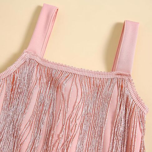Little Kids Girls Sequin Fringe Dress Sparkly Tassels Sleeveless Latin Dance Dress Dancer Outfits for Girls in Kuwait
