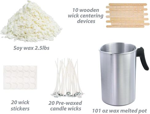 All Natural Soy Wax for Candle Making, 2.5lb Candle Wax with Candle Making Kit with Wax Melting Pot, Candle Wicks, Wicks Stickers, Wicks Centering Devices, Candle Making Supplies Vegan Cruelty Free in Saudi Arabia