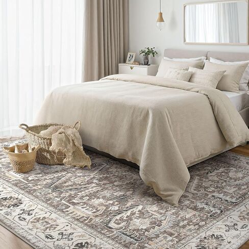 9x12 Area Rug for Living Room - Washable Soft Traditional Tribal Rug for Bedroom Dining Room Home Office, Non-Slip Stain Resistant Vintage Distressed Indoor Floor Carpet- Dark Brown in Saudi Arabia