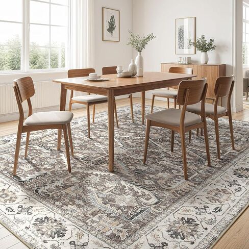 9x12 Area Rug for Living Room - Washable Soft Traditional Tribal Rug for Bedroom Dining Room Home Office, Non-Slip Stain Resistant Vintage Distressed Indoor Floor Carpet- Dark Brown in Saudi Arabia