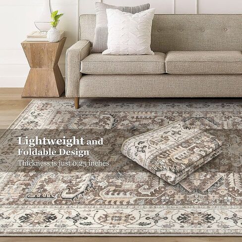 9x12 Area Rug for Living Room - Washable Soft Traditional Tribal Rug for Bedroom Dining Room Home Office, Non-Slip Stain Resistant Vintage Distressed Indoor Floor Carpet- Dark Brown in Saudi Arabia