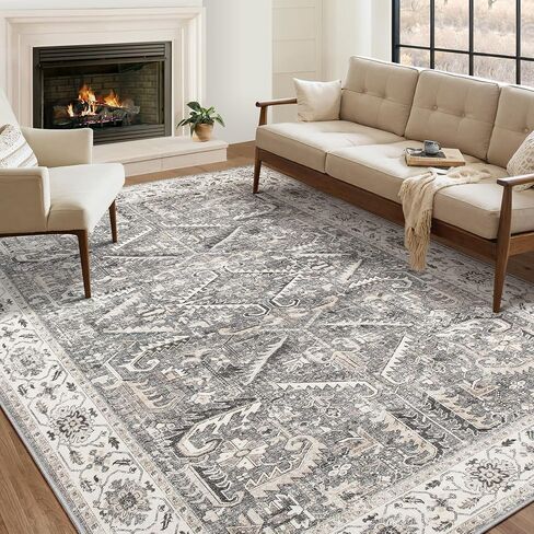 9x12 Area Rug for Living Room - Washable Soft Traditional Tribal Rug for Bedroom Dining Room Home Office, Non-Slip Stain Resistant Vintage Distressed Indoor Floor Carpet- Dark Brown in Saudi Arabia