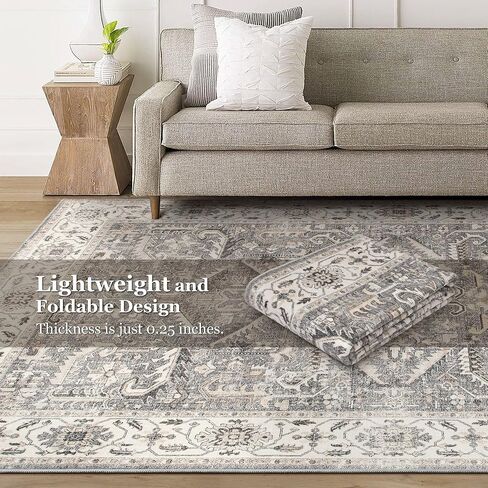 9x12 Area Rug for Living Room - Washable Soft Traditional Tribal Rug for Bedroom Dining Room Home Office, Non-Slip Stain Resistant Vintage Distressed Indoor Floor Carpet- Dark Brown in Saudi Arabia