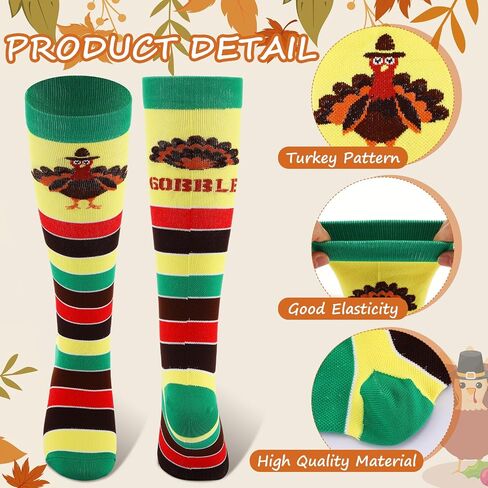 Xtinmee 36 Pairs Turkey Socks Turkey Trot Thanksgiving Running Socks Holiday Knee High Socks with Stripes Running Turkey Socks for Women Men Funny Holiday Turkey Costume in Saudi Arabia