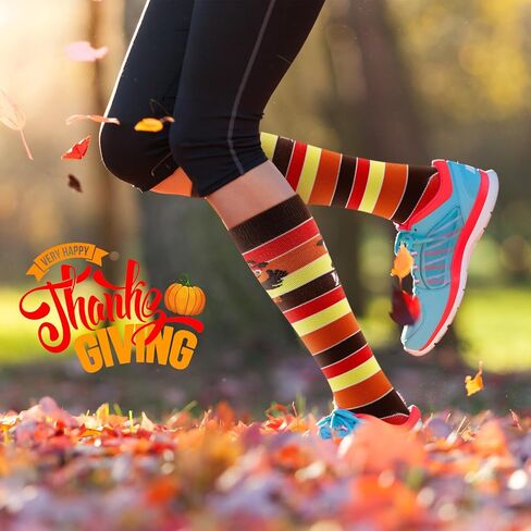 Xtinmee 36 Pairs Turkey Socks Turkey Trot Thanksgiving Running Socks Holiday Knee High Socks with Stripes Running Turkey Socks for Women Men Funny Holiday Turkey Costume in Saudi Arabia