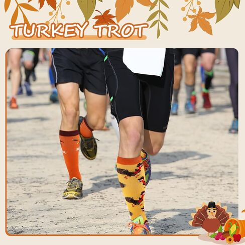 Xtinmee 36 Pairs Turkey Socks Turkey Trot Thanksgiving Running Socks Holiday Knee High Socks with Stripes Running Turkey Socks for Women Men Funny Holiday Turkey Costume in Saudi Arabia
