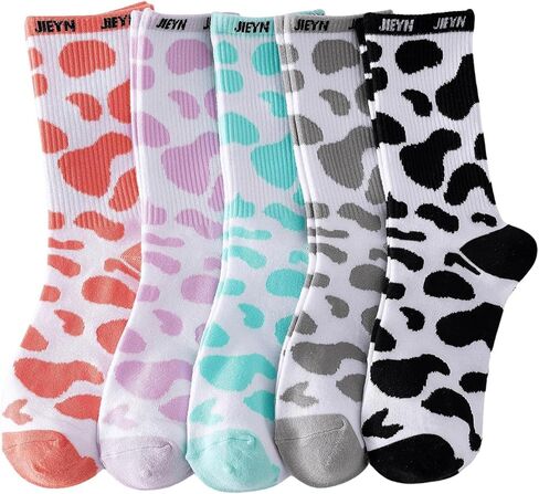 OYOANGLE Women's 5 Pairs Cow Print Crew Socks Novelty Casual Mid Calf Socks in Saudi Arabia