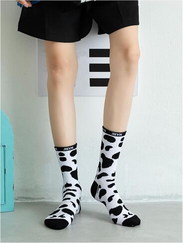 OYOANGLE Women's 5 Pairs Cow Print Crew Socks Novelty Casual Mid Calf Socks in Saudi Arabia