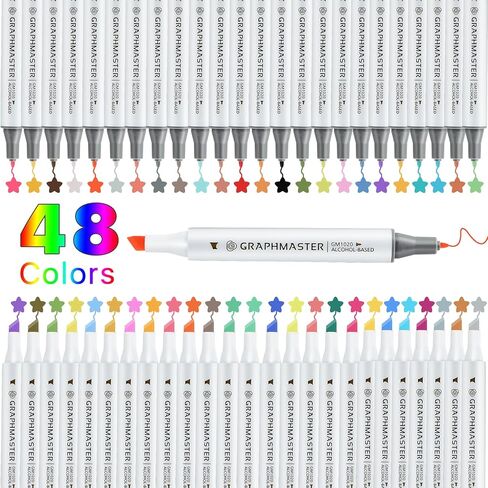 أقلام تحديد فنية بفرشاة ذات طرفين مكونة من 48 لونًا، أقلام تحديد صبغ جلدية ذات طرف مزدوج ساطعة مع صندوق تخزين، قلم صبغ أقلام فرشاة ذات طرف مزدوج لرسم التلوين، وإصلاح الأحذية من خدوش الأثاث in Kuwait
