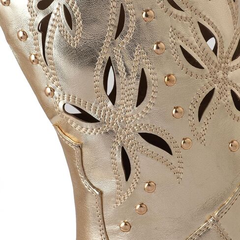 TAEPUSR المرأة أحذية كاوبوي مطرزة كعب كتلة مكتنزة الأحذية الغربية جوفاء أشار تو رصع الأحذية in Kuwait