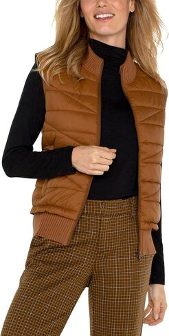 Liverpool Los Angeles Women's Sleeveless Quilted Front Full Zip Sweater Vest Sweater Yarn, Tumeric, Large in Saudi Arabia