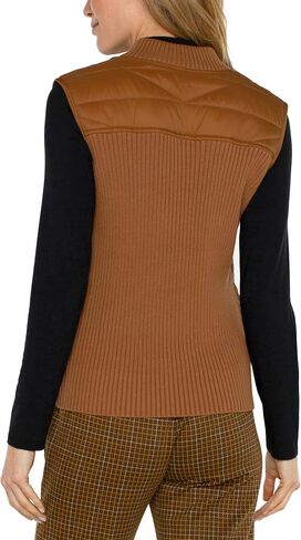 Liverpool Los Angeles Women's Sleeveless Quilted Front Full Zip Sweater Vest Sweater Yarn, Tumeric, Large in Saudi Arabia