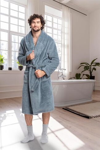 Mad Dog Mens Fleece Sherpa Robe for Men - Fluffy Bathrobe, Lightweight, Full Length Winter Robe, House Coat in Saudi Arabia