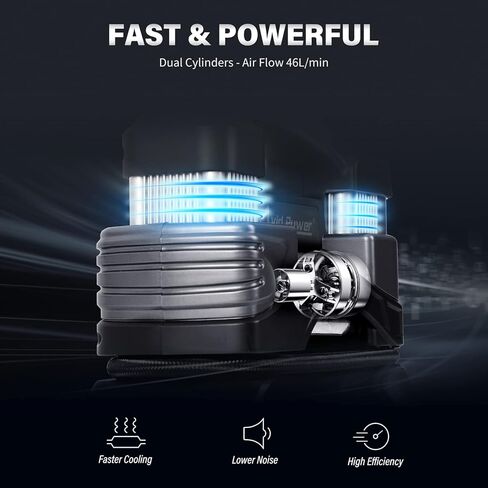 منفاخ إطارات AVID POWER 12 فولت تيار مستمر، ضاغط هواء محمول مع أسطوانات مزدوجة شديدة التحمل للنفخ السريع، مضخة إطارات ذات إغلاق تلقائي مع مقياس ضغط رقمي، ضوء LED، منفاخ هواء للإطارات in Kuwait