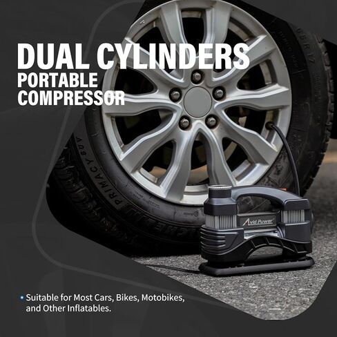منفاخ إطارات AVID POWER 12 فولت تيار مستمر، ضاغط هواء محمول مع أسطوانات مزدوجة شديدة التحمل للنفخ السريع، مضخة إطارات ذات إغلاق تلقائي مع مقياس ضغط رقمي، ضوء LED، منفاخ هواء للإطارات in Kuwait